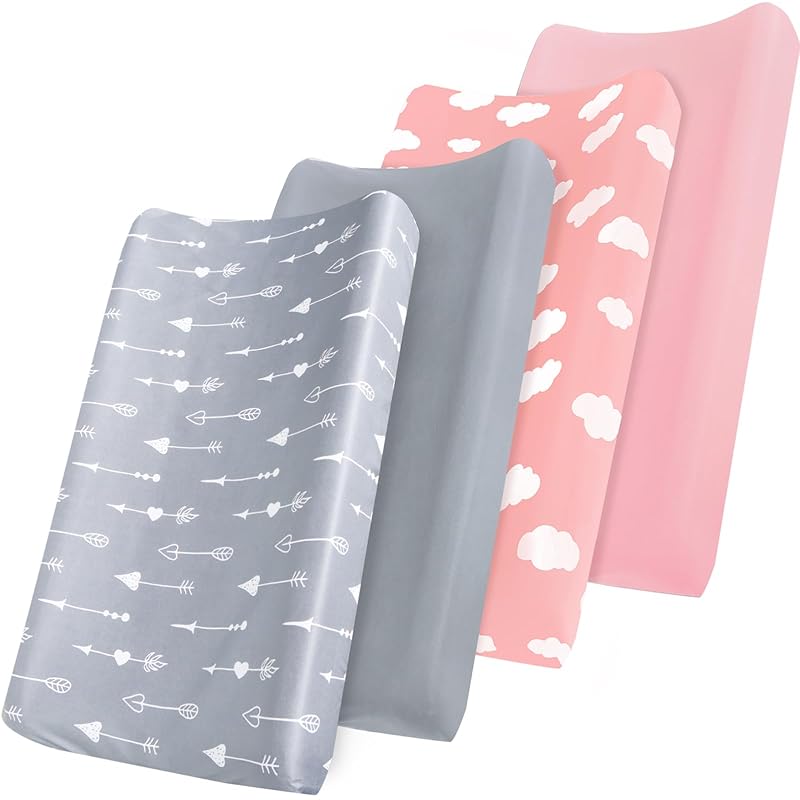 Changing Pad Cover, Diaper Changing Pad Covers 4 Pack, Fitted Baby Changing Table Sheets for 32''×16'' Change Table Pad, Cradle & Bassinet Sheets