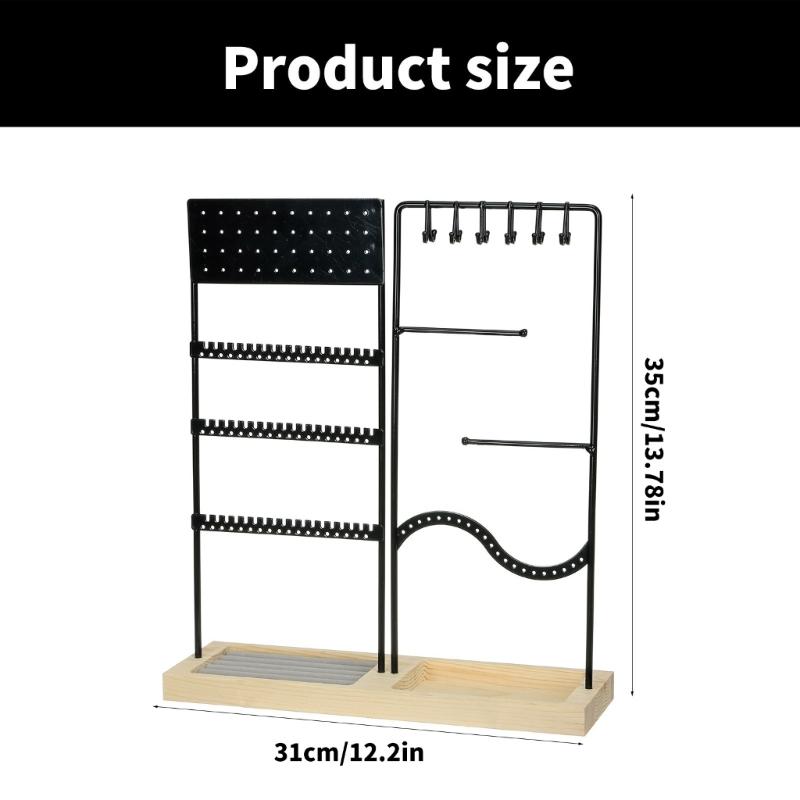 Elegant Jewelry Display Stand Multitier Necklace Holder and Sturdy Earring Organizers with Natural Wood Base Designs