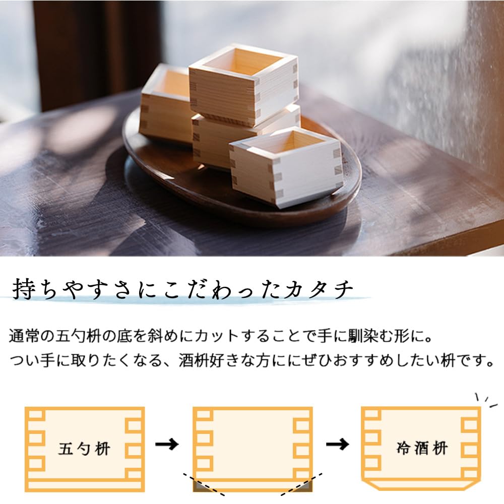 Wall-Paper Revolution Chilled Sake Masu, Made in Japan with Hinoki (Cypress) Wood, 100ml Capacity (masuza-09)