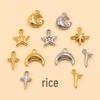 6 Styles Stainless Steel Jewelry Findings: Gold-Plated Star & Moon Charm Pendant