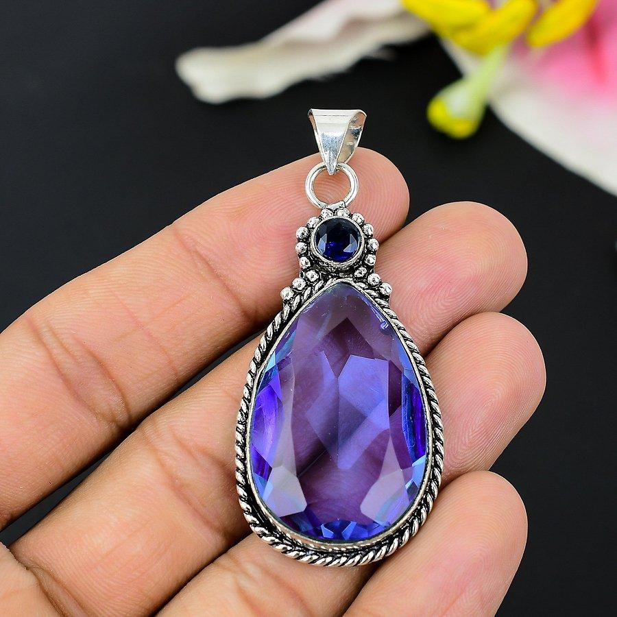 Amethyst Gemstone Handmade 925 Sterling Silver Jewelry Pendant 1.54" KG-158