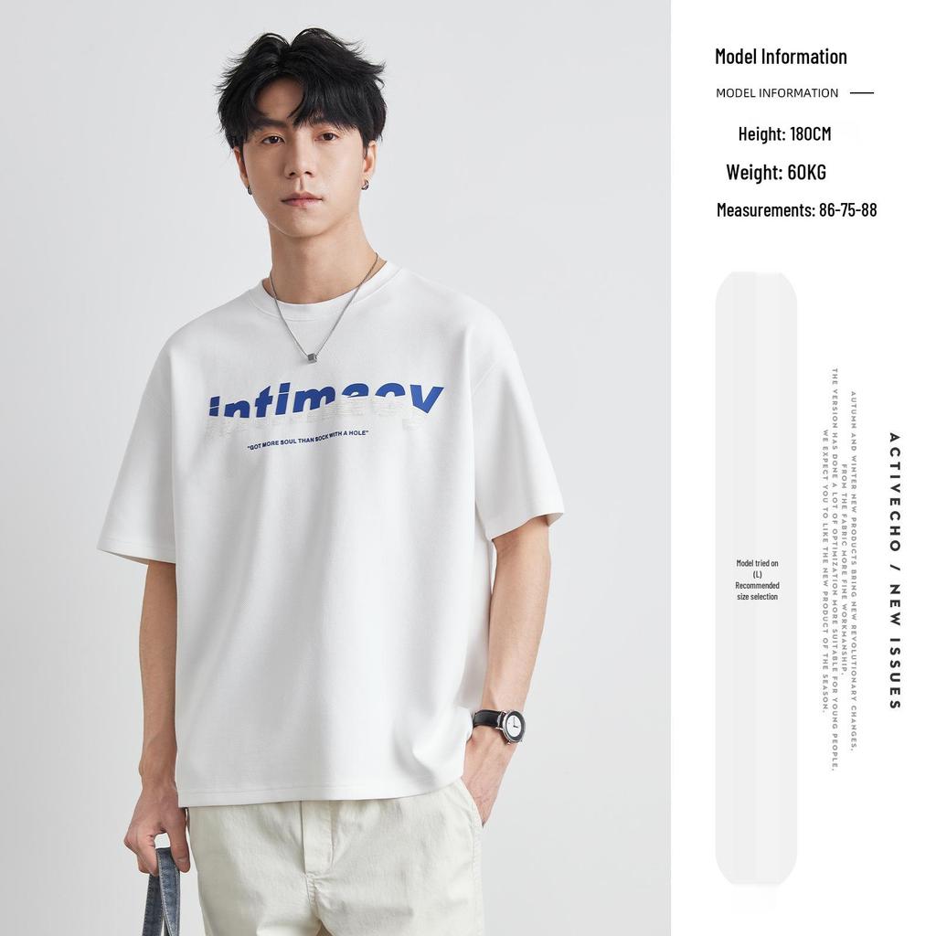 Yizhi Men's Summer 2025 European & American Heavyweight Letter Print Short-Sleeved T-Shirt