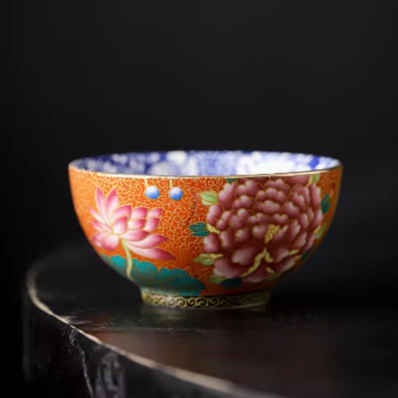 Vintage Enamel Color Blue White Porcelain Tea Cup Floral Pattern Chinese Ceramic Tea Set Cup for Drinking Gift Collection