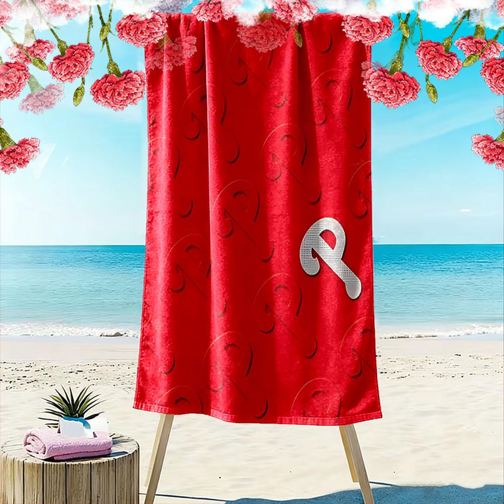 Red Beach Towel with Patterned "P" Design Patterned beach towel quick dry perfect for travel outdoor sports jogging the beach and swimming