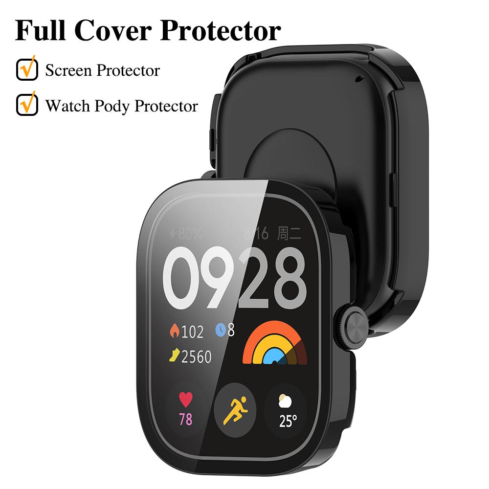 Hardt Etui+Glass for Xiaomi Redmi Watch 4 Skjermbeskytter Herdet Glass Støtfanger Beskyttelsesdeksel Beskyttende Skall Tilbehør