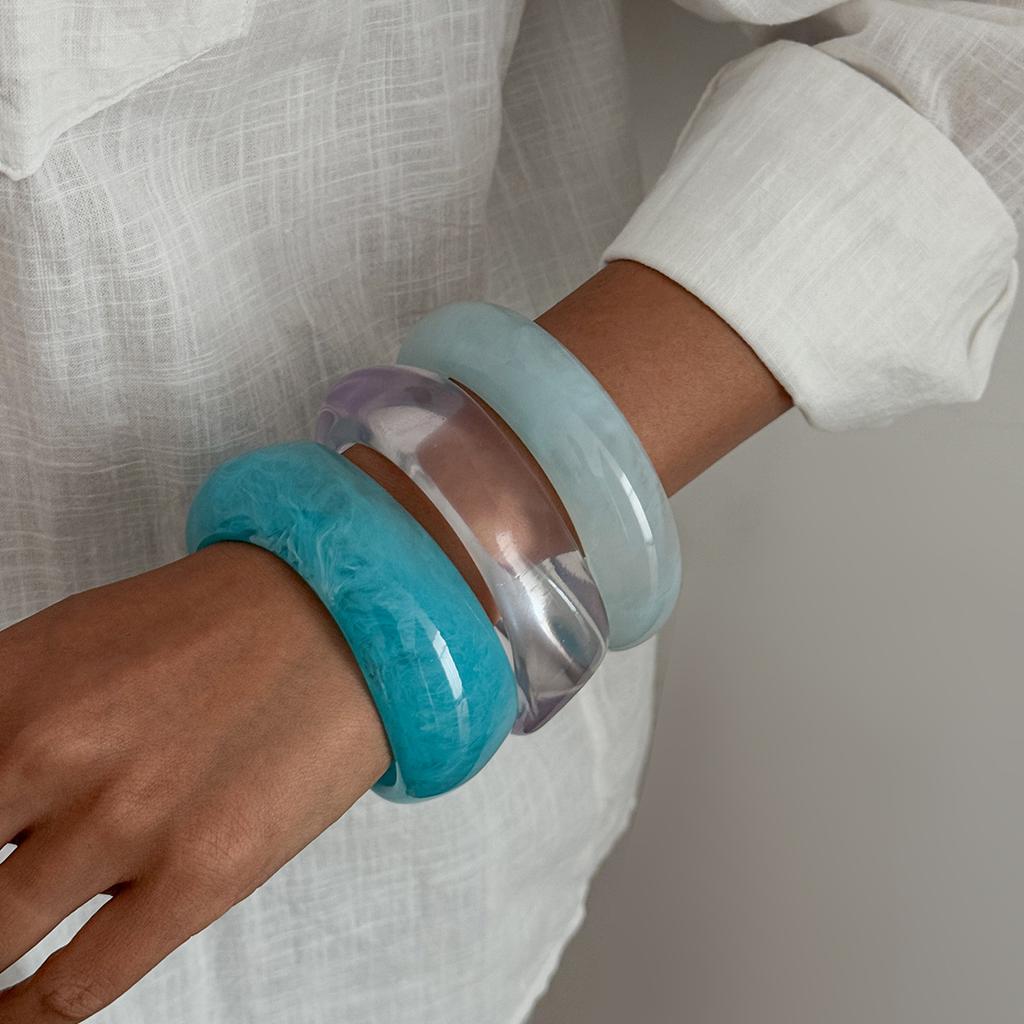 DIEZI 3 Style Exaggerated Trendy Sky Blue Acrylic Resin Wide Bangles Bracelet Vintage Fashion Bangles For Women Men Gift Jewelry