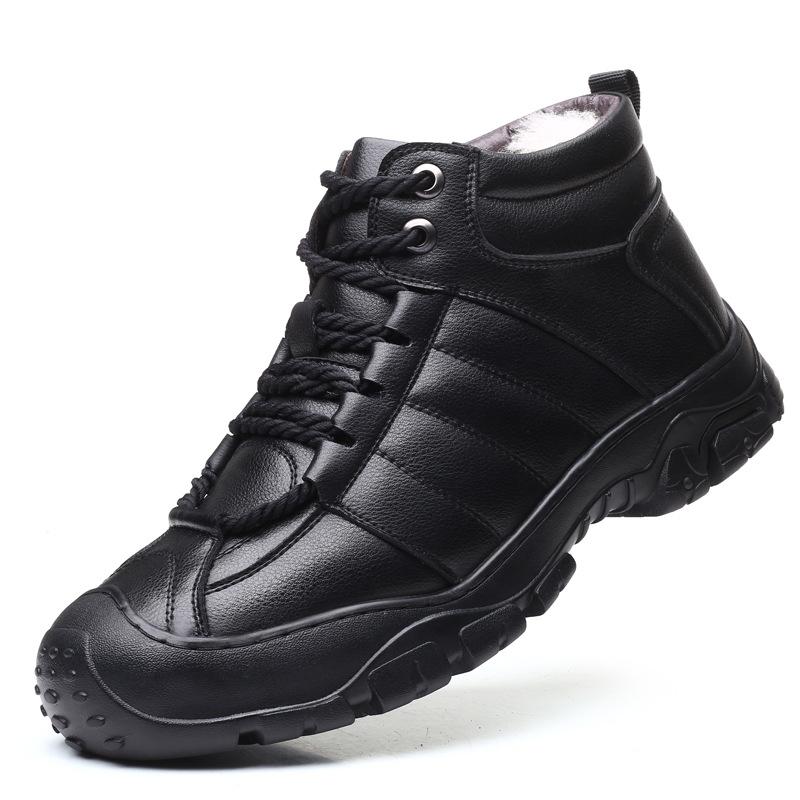 Zapatos cálidos de algodón de lana de invierno para exteriores de montañismo de terciopelo para hombre zapatos de cuero medianos zapatos de hombre duraderos