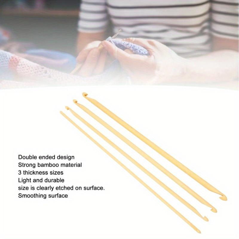 4Pcs Tunisian Crochet Hooks 15cm/9.4in Long Assorted Size Anti Slip Bamboo Double Ended Crochet Hooks for Knitting Sewing Hook Set