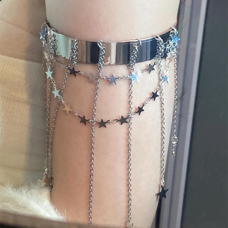 Upper Arm Bracelet Metal Tassel Star Heart Chain Armband Cuff Simple Arm Bangle Armlet Adjustable For Women Girl