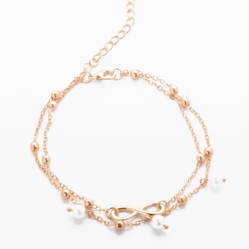 Trendy European & American Pearl Infinity Anklet Bracelet: Handmade Double-Layer Beaded Jewelry