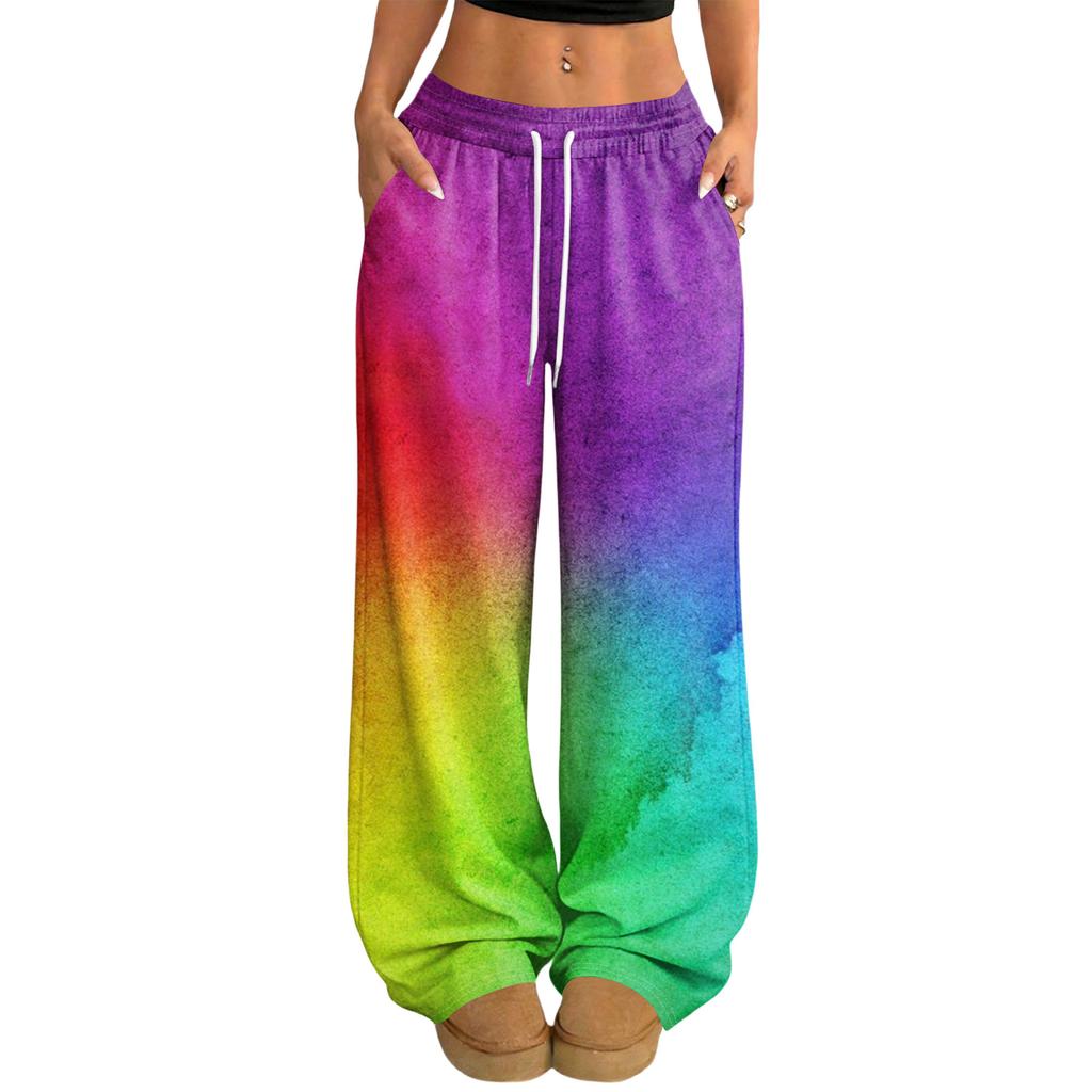 Women's Casual And Fashionable Printed Elastic Waist Loose Wide Leg Pants