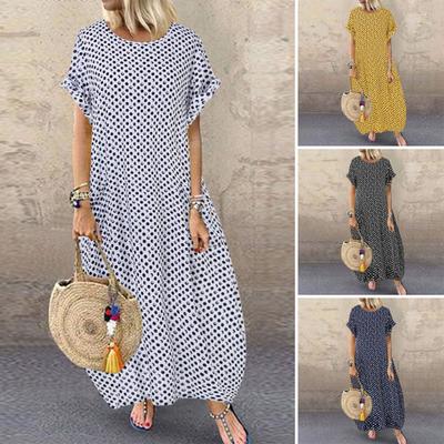 Dámské šaty velké velikosti s tečkovaným potiskem v bohémském stylu prázdninové maxi šaty kulaté