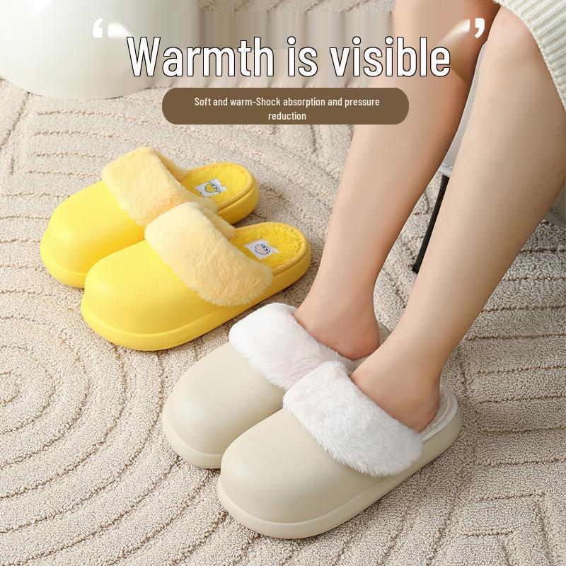 Waterproof Fur Slippers: Detachable, Washable Cotton for Men & Women, 2025 Autumn/Winter Indoor & Outdoor Use