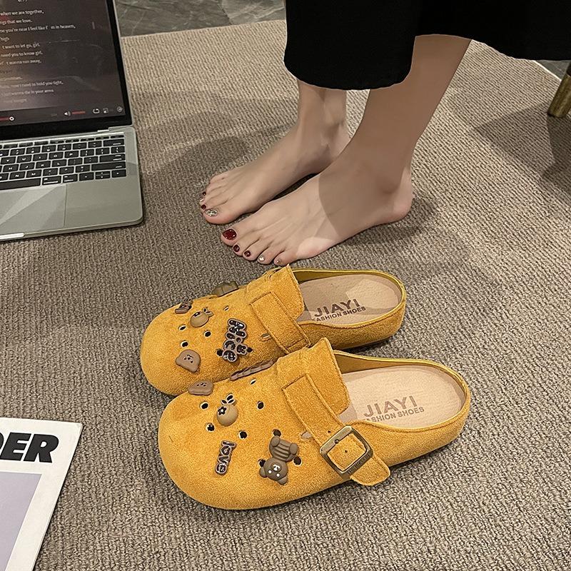 Women Thick Soled Flip-Top Half Slippers Spring Flat Flip-Flops Casual Lightweight Comfortable Indoor Outdoor Daily