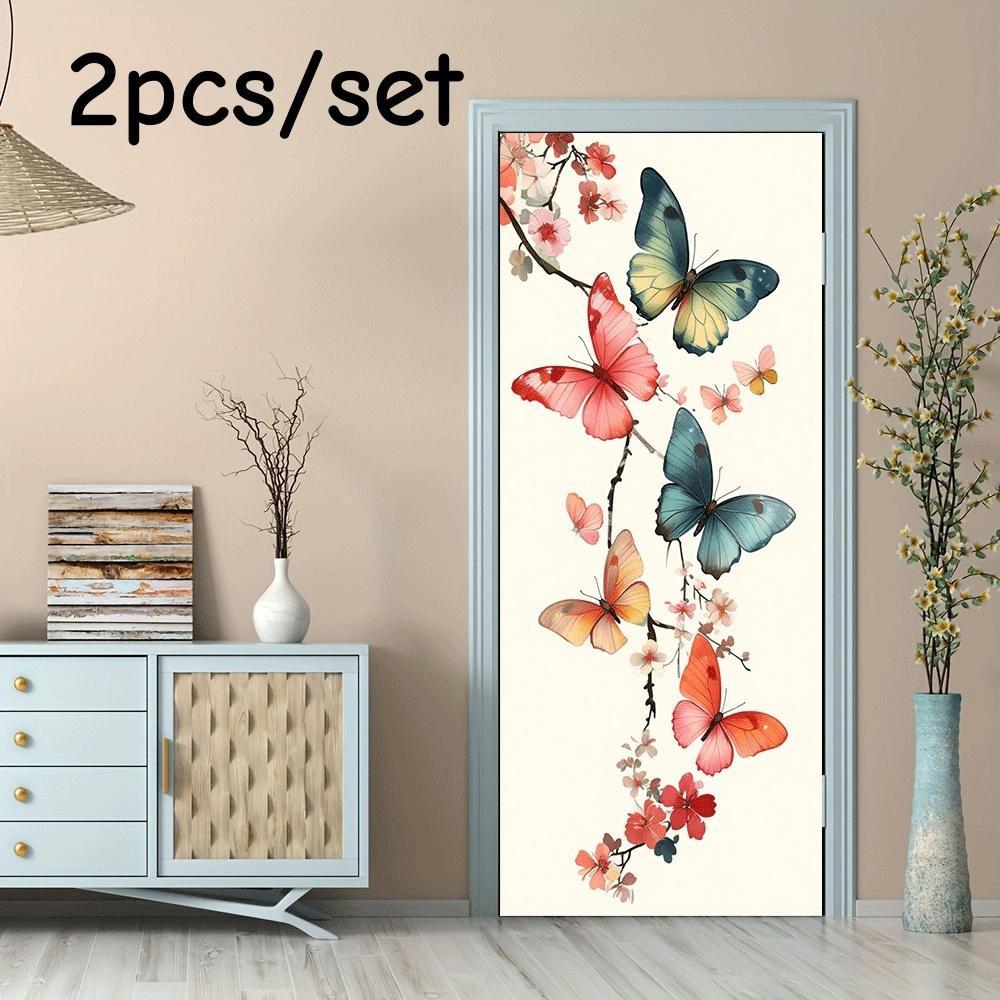 

2pcs of Chinese style butterfly wall stickers depict colorful butterflies and blooming flower branches with delicate brushstroke (as the picture,38.5x200cmx2)