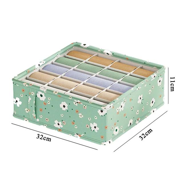 

1 шт. Зеленый ящик для хранения нижнего белья, бюстгальтеров, носков, с разделителями, многофункциональный, для дома, для классификации содержимого гардероба