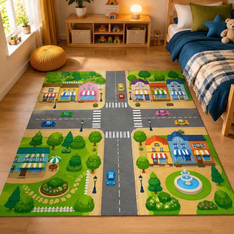 Kids Traffic Play Rug Bedroom Living Room Carpet,Town Game Cutecore Room Decor Children Floor Mat Home Decor Home Garden