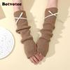 Botvotee Sleeves for Women Bow Half Finger Y2k Accessories Free Shipping Arm Warmers Half Finger Preppy Style Fingerless Gloves