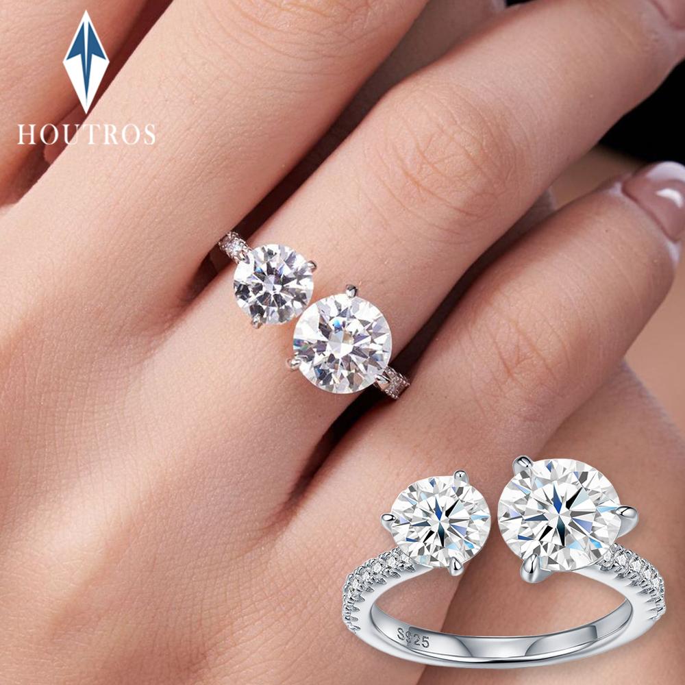6.5mm 8mm Double Round Brilliant Cut Moissanite Ring for Women CopperOpen Ring Wedding Engagement Bands Jewelry