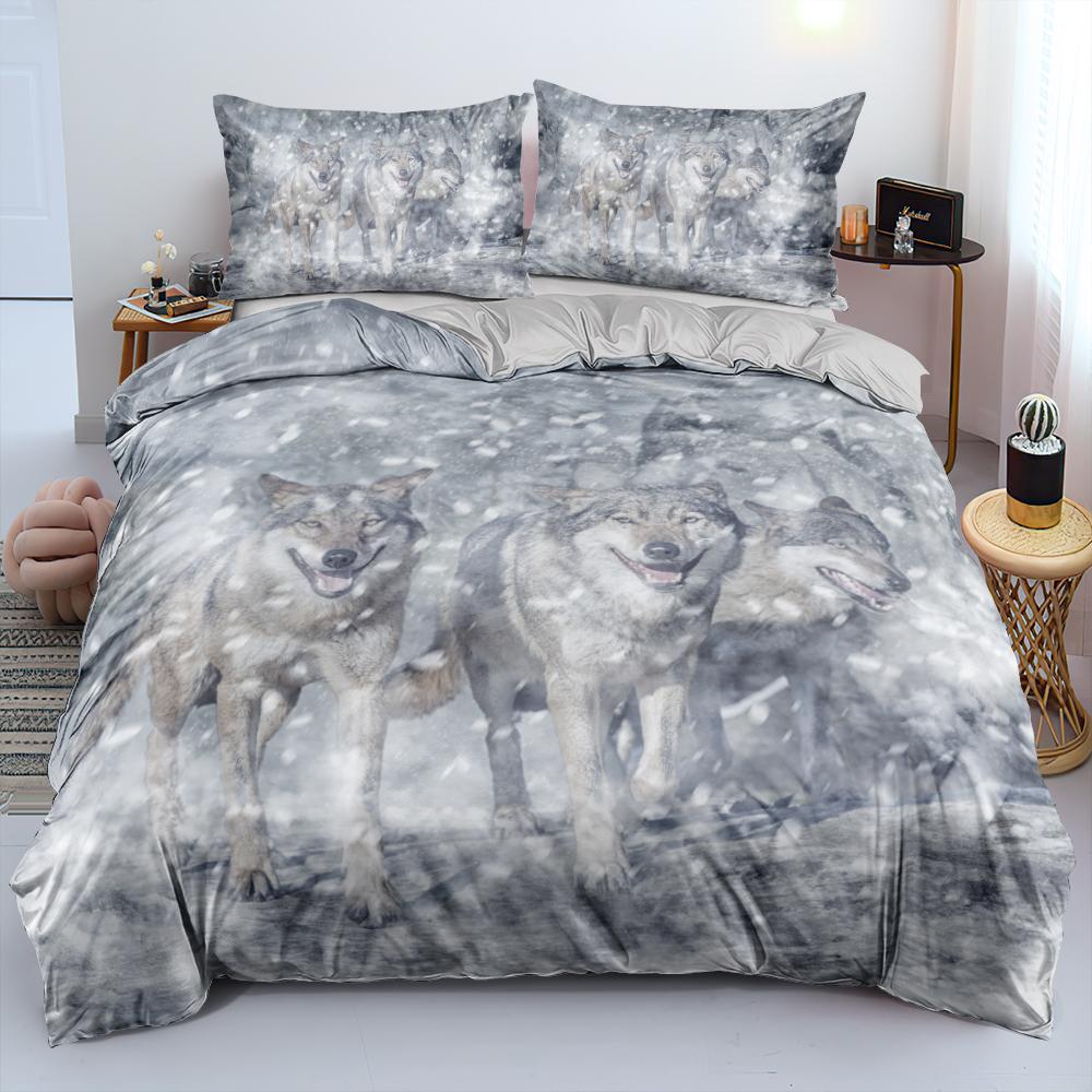 Comforter Wolf Queen Size Wolf Running In The Snow Twin Bedding Set Polyester Safari Animals Comforter For Kids Boys