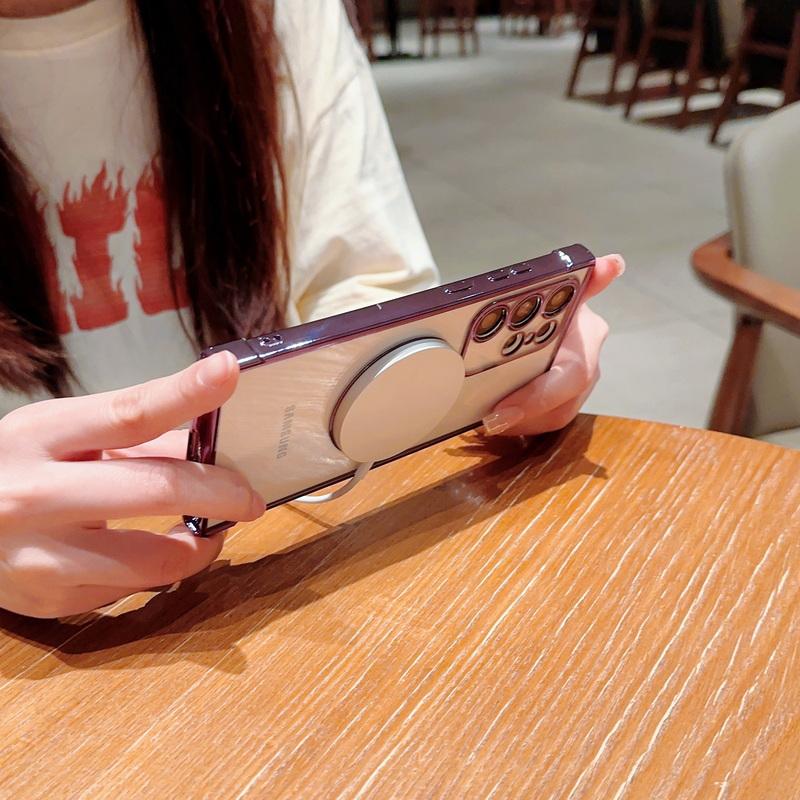 Magnetic Clear Phone Cover For Samsung Galaxy S25 Ultra S24 S23 Plus S22 S21 FE Wireless Charge Electroplating Shockproof Lens Protection Case