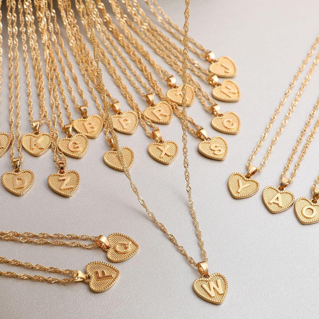 Handmade Love Letter Pendant Necklace - Heart & Water Wave Chain Design