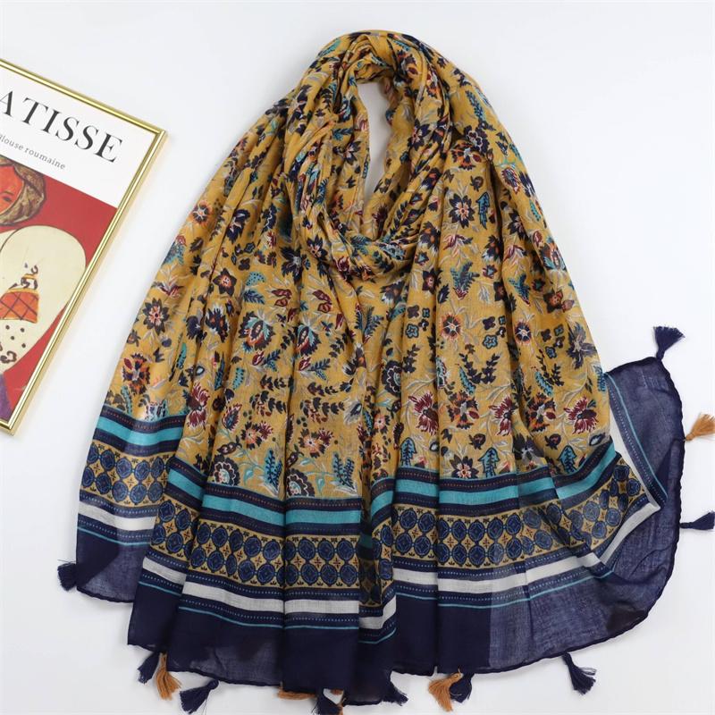 Spain Lovely Poppy Floral Tassel Viscose Shawl Scarf Lady High Quality Wrap Thin Headband Bufandas Muslim Hijab Sjaal 180*90Cm