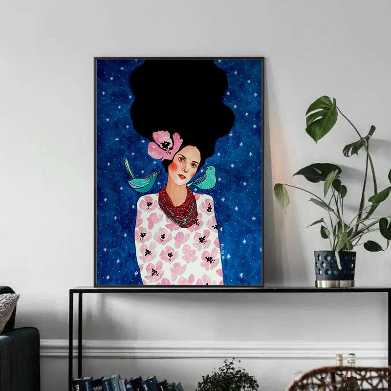 Abstrato Flor Mulher Menina Cabelo Moda Pôster Pintura em Tela Nordic Arte de Parede Imagem Para Sala de Estar Moderna Decoração de Casa