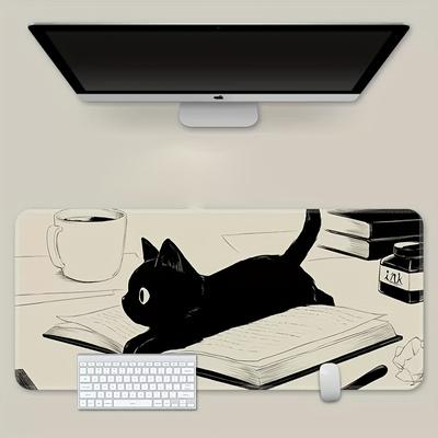 1pc Mouse Pad Large Cartoon Cat Desktop Lock Edge Thickened Keyboard Pad, Office Computer Mouse Desk Mat