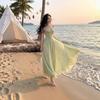 Super Fairy Green Suspender Dress for Women's Summer Waist Pinching Skirt Seaside Vacation Wind Mesh Yarn Length