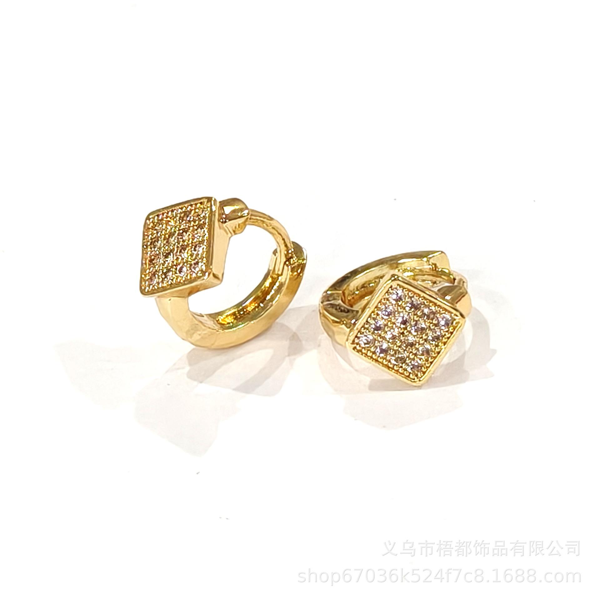 High-Grade Tempered Zirconia Diamond Earrings - Women s Geometric Studs Copper Zirconia Ear Stud золотой