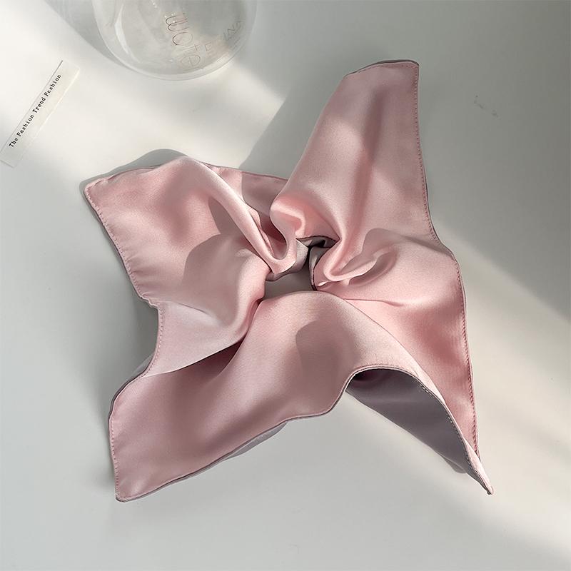Two-Tone Satin Square Scarf Hair Tie: Fashionable Elastic Band for Women's Hair