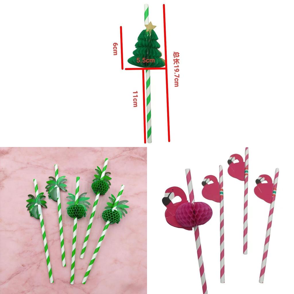 Degradable Pineapple Pattern Paper Straw For Party Drinks And Cake Decor