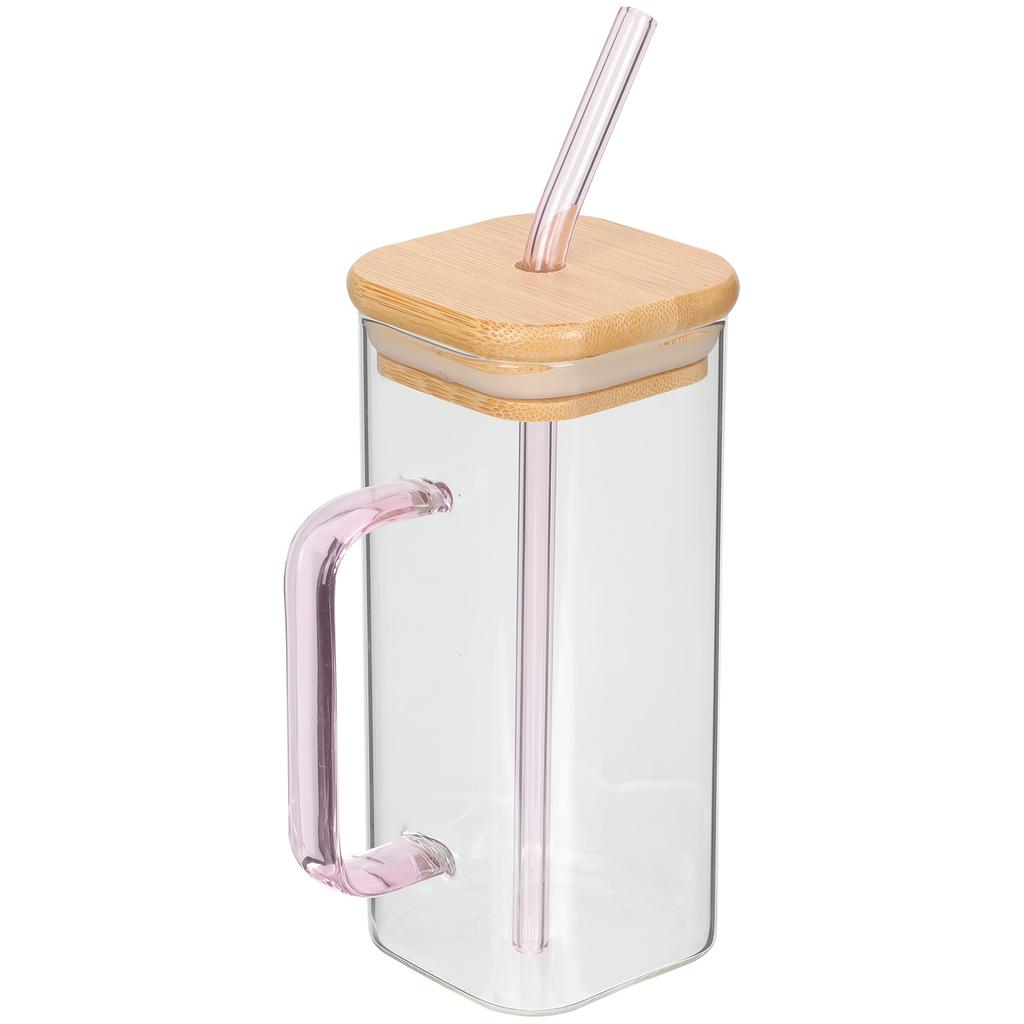 Clear Glass Cup with Handle Bamboo Lid Transparent Drinking Glass for Cold Hot Beverage Milk Water Juice Mug Beverage Juice Cup