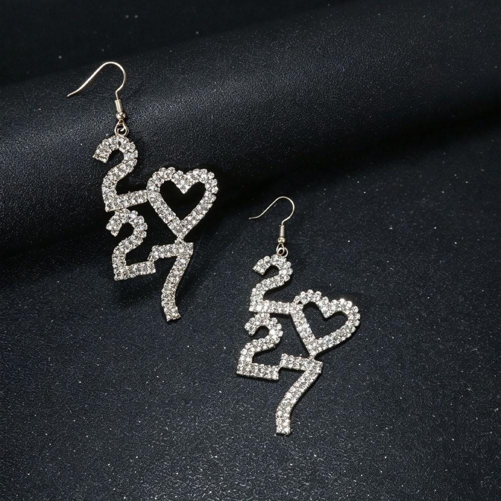 Rhinestone 2027 Digital Earrings Elegant Stud Earrings Happy New Year Earrings Daily