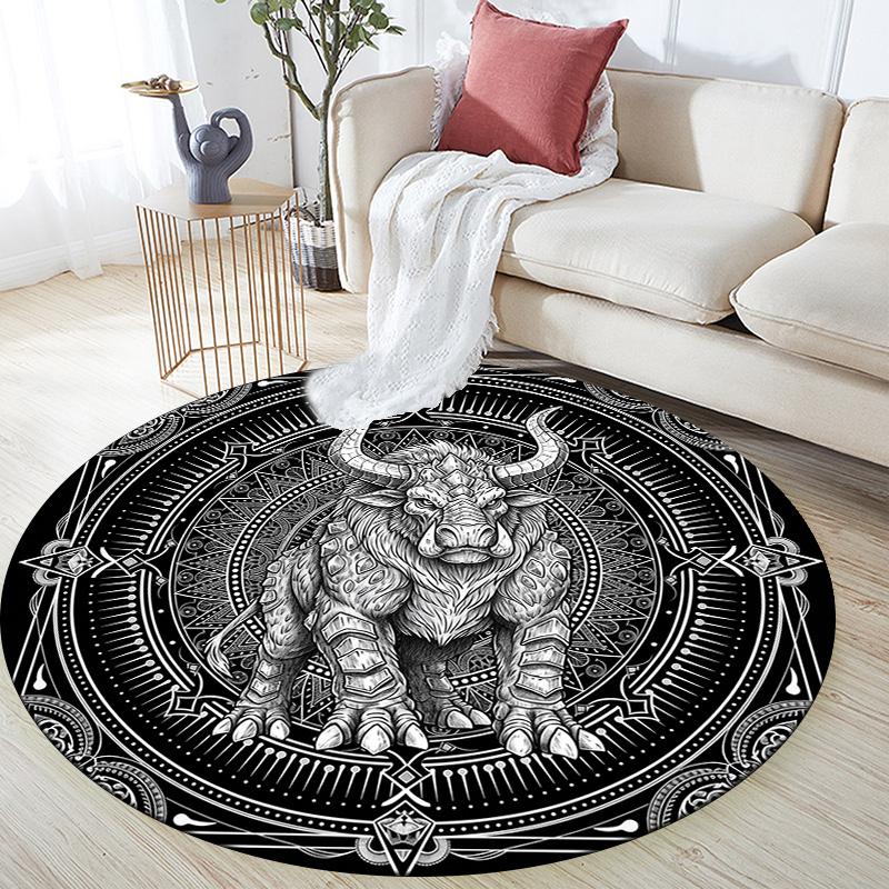 Black and White Monsters,Round Area Rug,Carpet Rug for Living Room Bedroom Sofa Playroom Decor,Non-slip Floor Mat