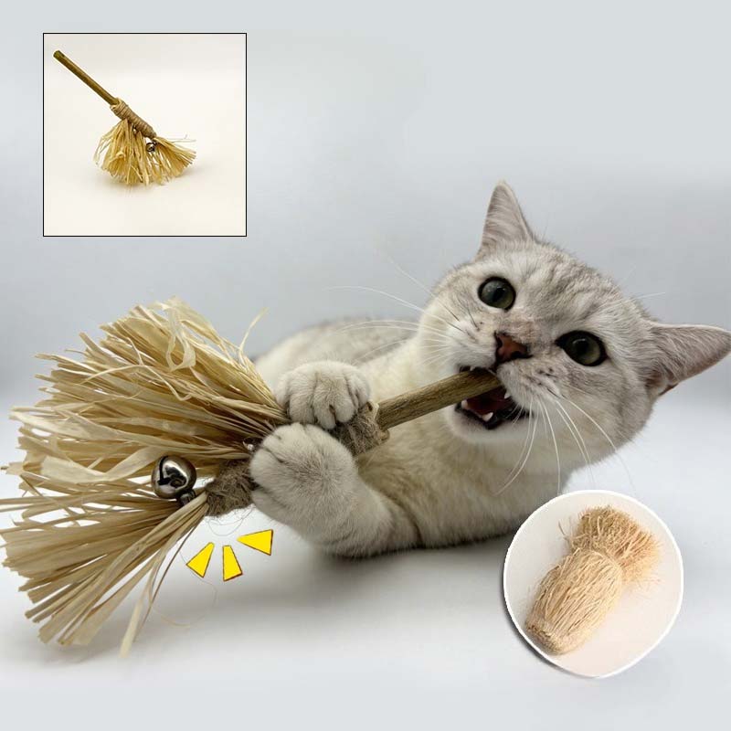 Cat Teaser Stick Toy Teasing Sounding Bell Wooden Stick Teeth Grinding Kitten Toy Interactive Knot Bite-resistant Cat Toy