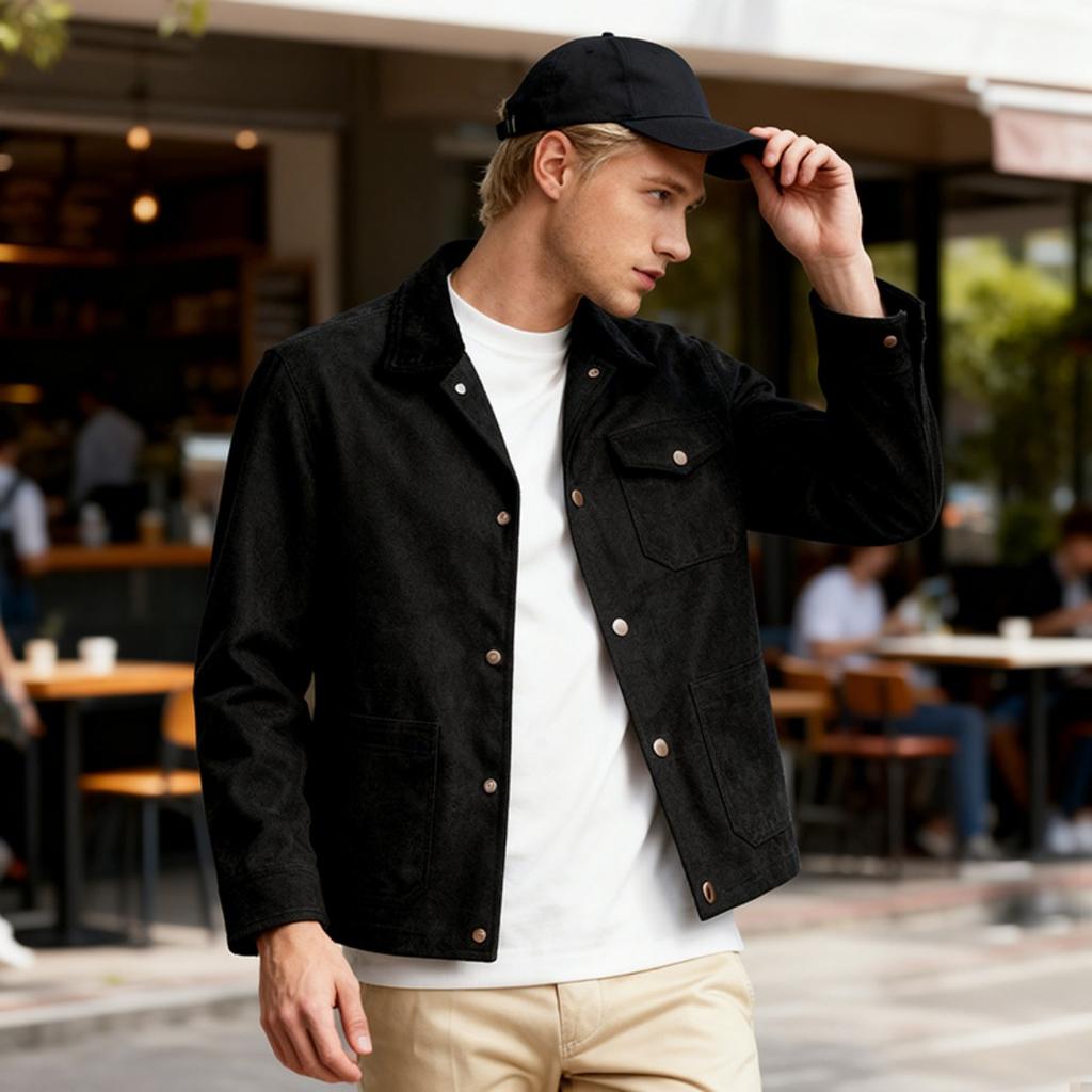 Men's Solid Color Simple Casual Lapel Workwear Style Jacket Spring Autumn European American Style Casual Outerwear