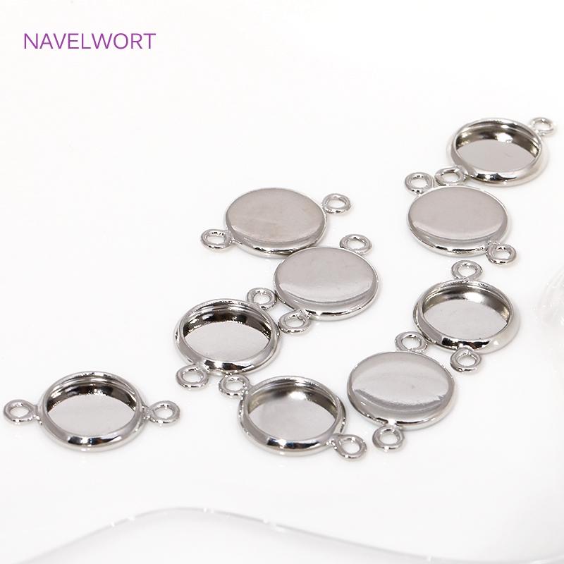 6/8/10mm 14K Gold Plated Cabochon Blank Tray Charms Connectors For DIY Bracelets Necklaces Jewelry Making Accessories Supplies