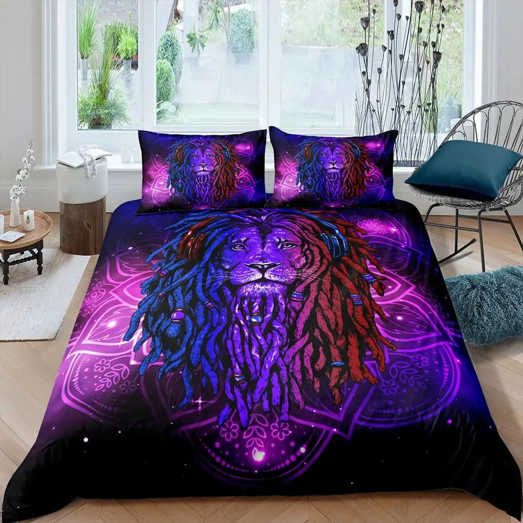 Galaxy Tiger Duvet Cover Set Blue Nebulas Stars Moon Bedding Sets Outer Space Wildlife Sky Starry King Comforter Cover Set