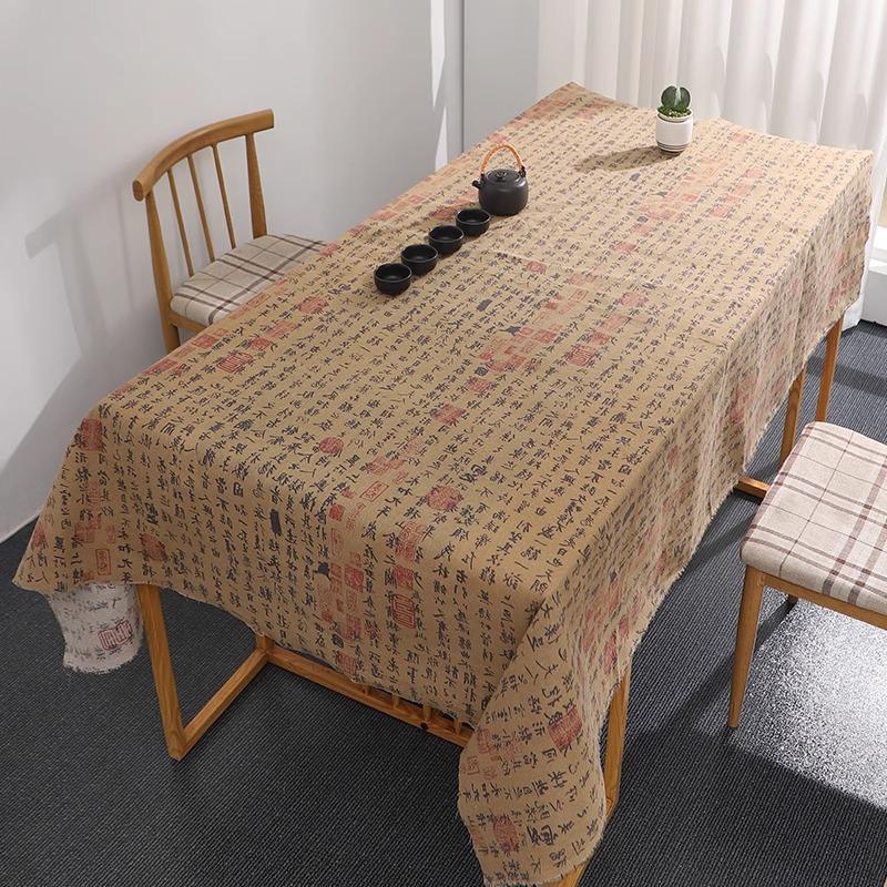 

Скатерть в стиле ретро-каллиграфии: Хлопково-льняная салфетка в старинном стиле для кофе, обеда или использования на столе 100x150 cm