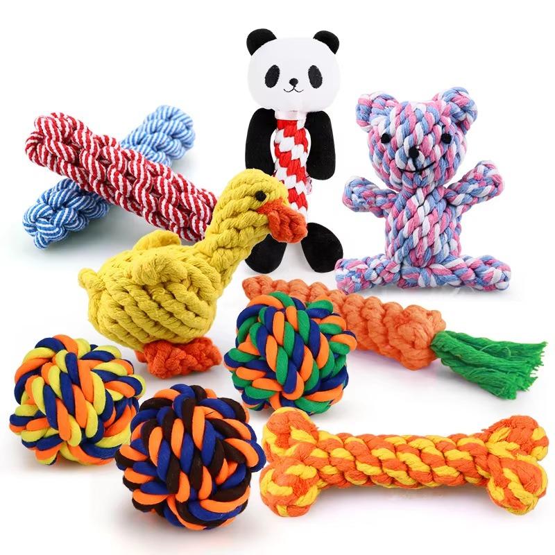 New 1pcs Pet Dog Chew Toys Kitten Grinding Cleaning Teeth Puppy Cat Rope Knot Ball Toy Animal Playing Accessories Pet Products