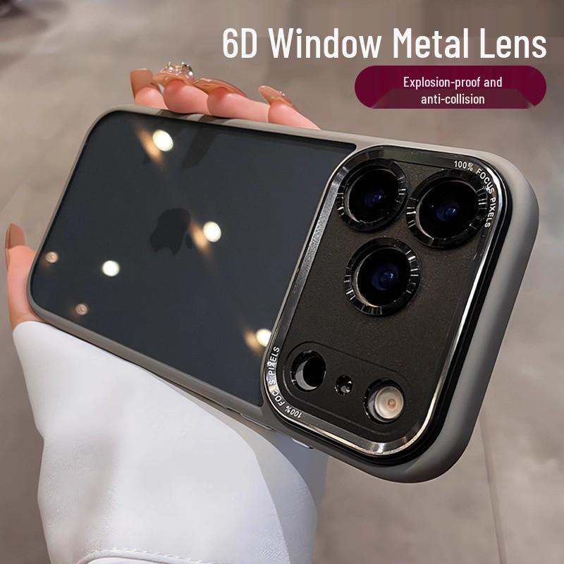 Full Coverage Anti-Drop iPhone 17 Black Translucent Case with Metal Lens & AI Button