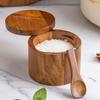 Decorative Seasoning Container Artistic Crafted Wood Salt Canister Holders for Cooking Use In Dining Setting