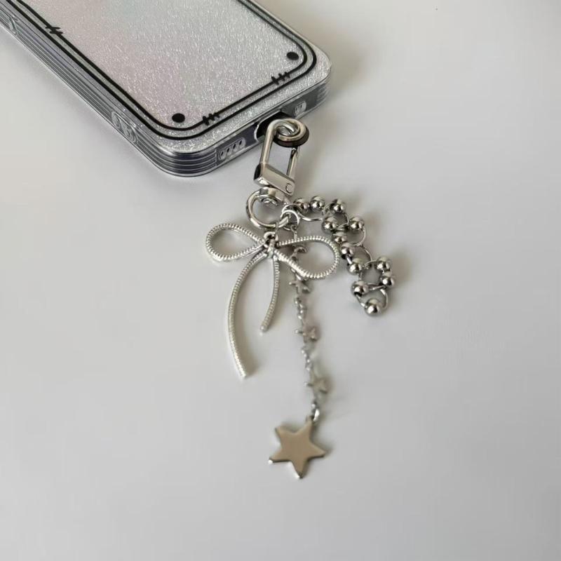 Star Bowknot Pendant Keychain Stylish Phone Chain Fashionable Keyring Bag Decoration Unique Gift for Women Girls