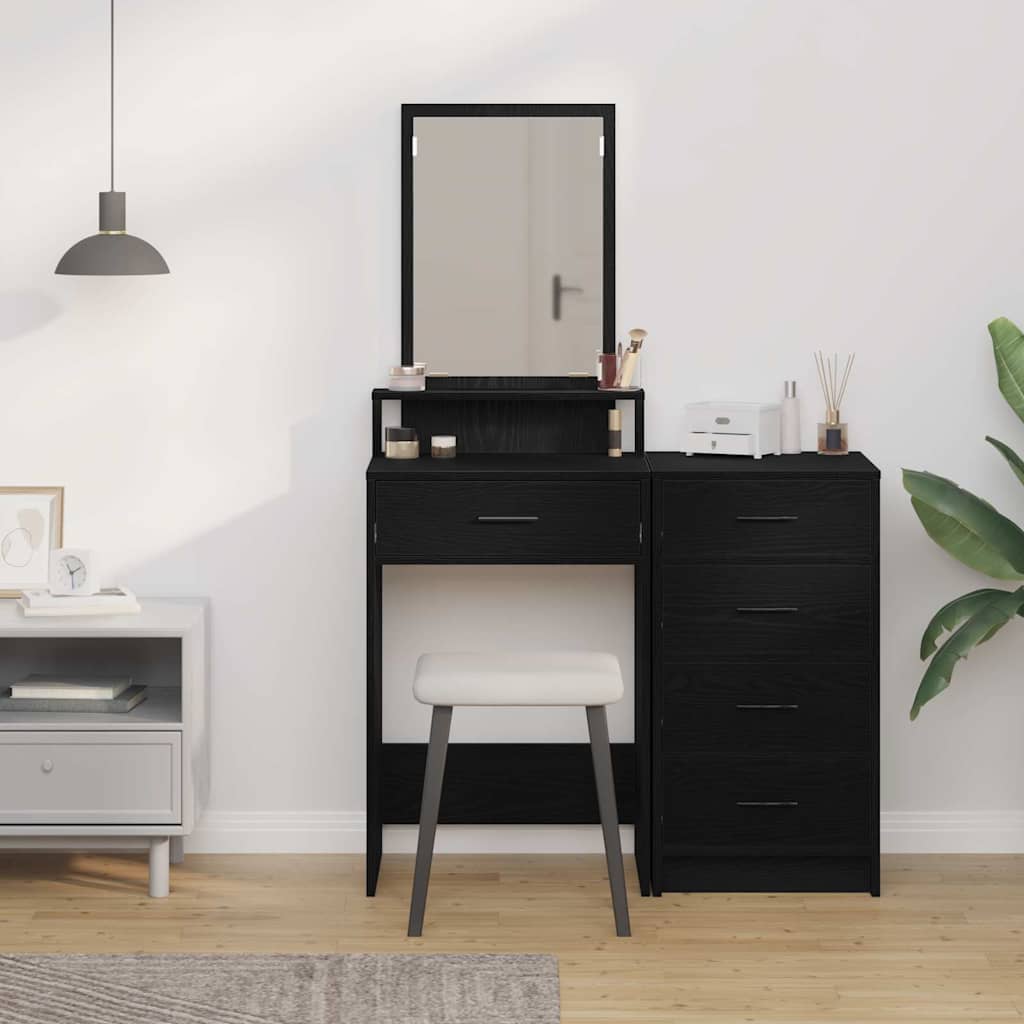 Makeup Table with Shelf Black Oak Look 50 x 41 x 140 cm