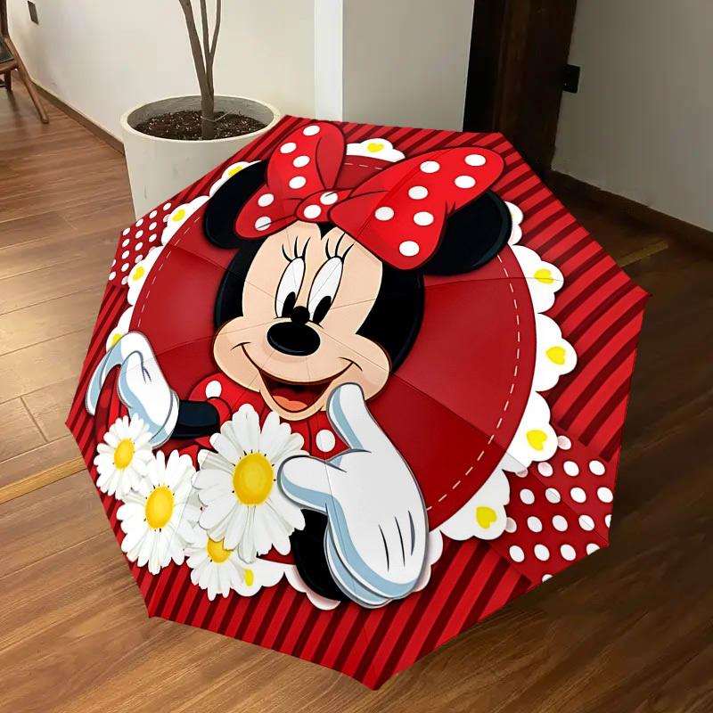 1PC Minnie Mouse Flowers Umbrella-8-Rib Reinforced, Automatic Open, Lightweight & Durable, Cute Fashion Accessory for Outdoor-W189