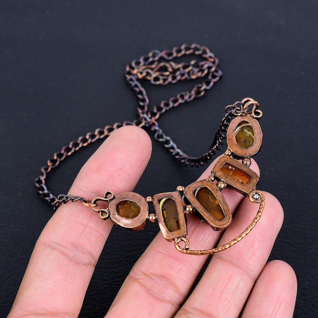 Smoky Topaz Jewelry, Handmade Gemstone Necklace, Copper Electroformed Necklace Antique Jewelry, Adjustable Chain Necklace, For Engagement Gift