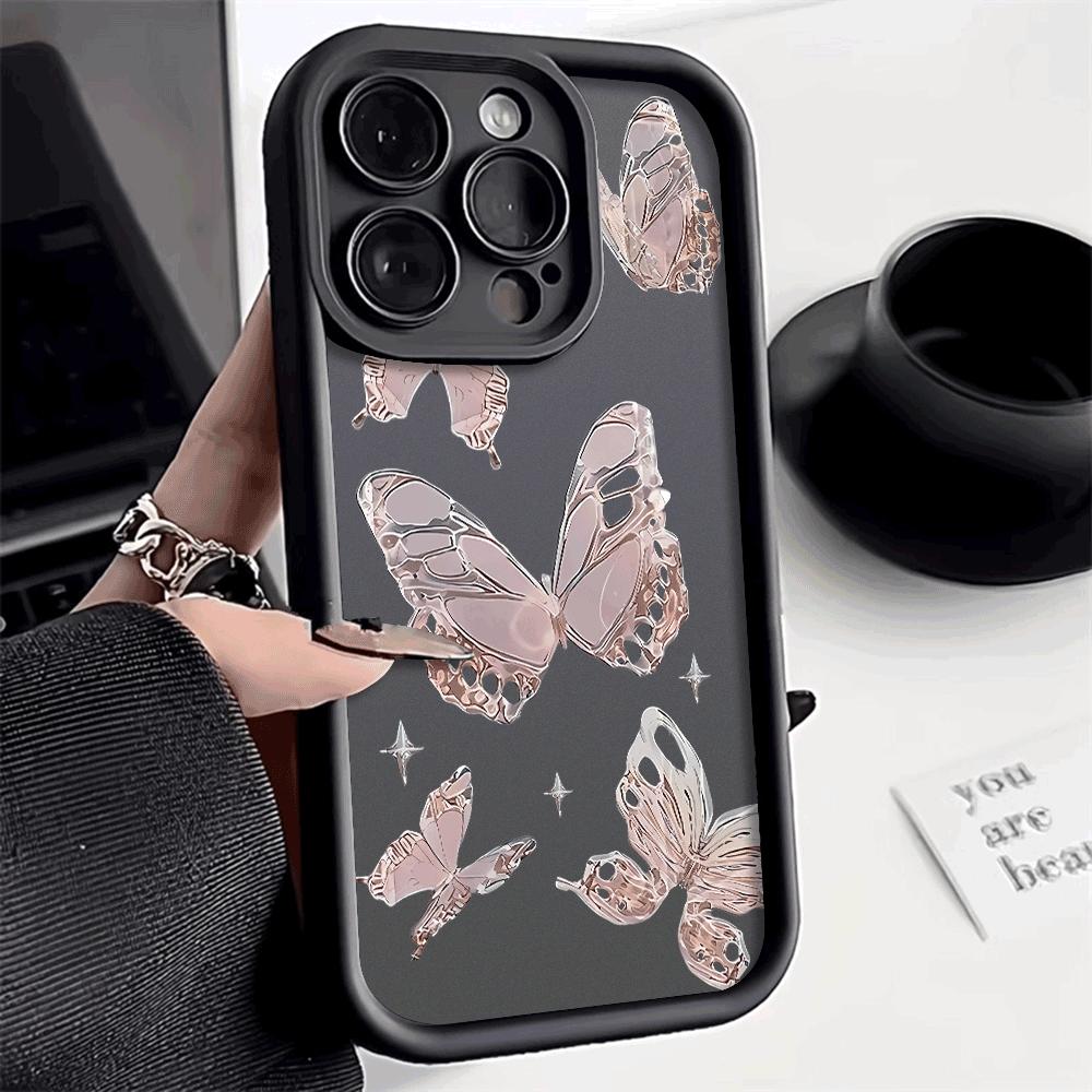 Gold Butterfly Silicone Phone Case For iPhone 16 15 14 Pro Max Cases iPhone 13 12 11 Pro Max Mini XS XR X 7 8 Plus SE 2020 Cover