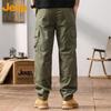 JEEP Men's Cargo Pants, Spring And Autumn Casual Trousers, Loose-Fitting Pure Cotton Straight-Leg Pants for Men, Army Green, Size L
